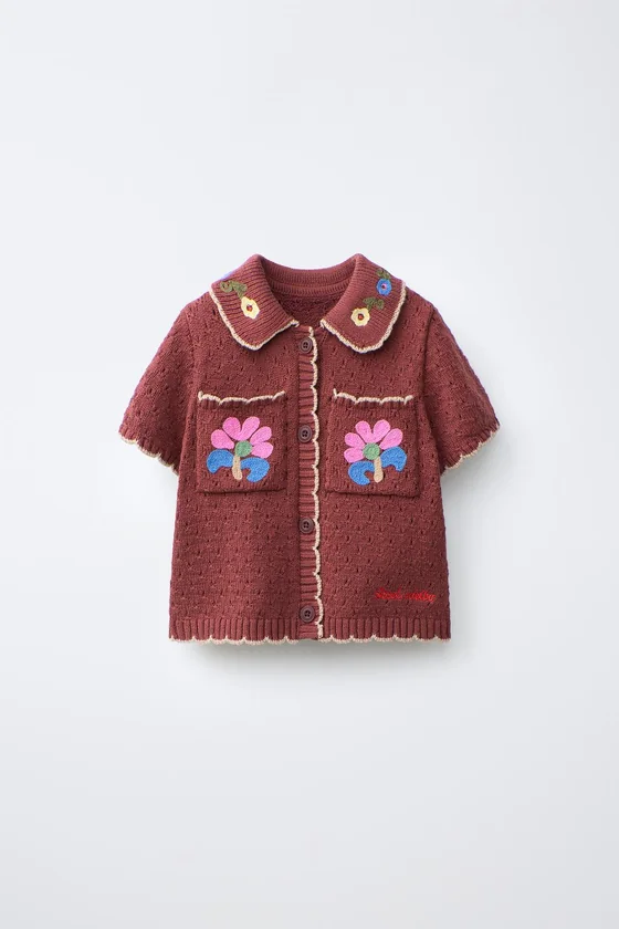 ТРИКОТАЖНОЕ ПОЛО С ЦВЕТОЧНОЙ ВЫШИВКОЙ SISSEL EDELBO X ZARA KIDS