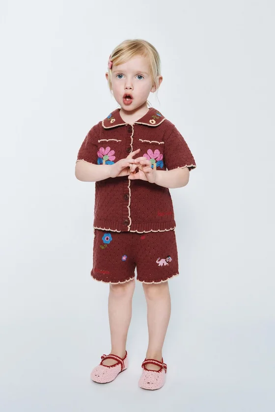 ТРИКОТАЖНОЕ ПОЛО С ЦВЕТОЧНОЙ ВЫШИВКОЙ SISSEL EDELBO X ZARA KIDS
