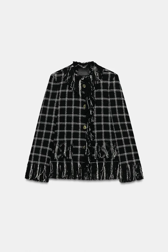 КУРТКА В КЛЕТКУ С БАХРОМОЙ — коллекция Zara «ZW»