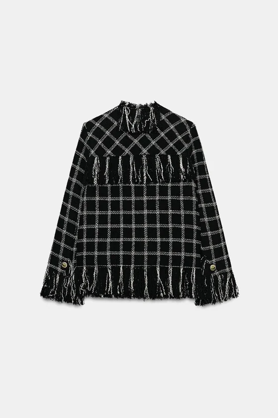 КУРТКА В КЛЕТКУ С БАХРОМОЙ — коллекция Zara «ZW»