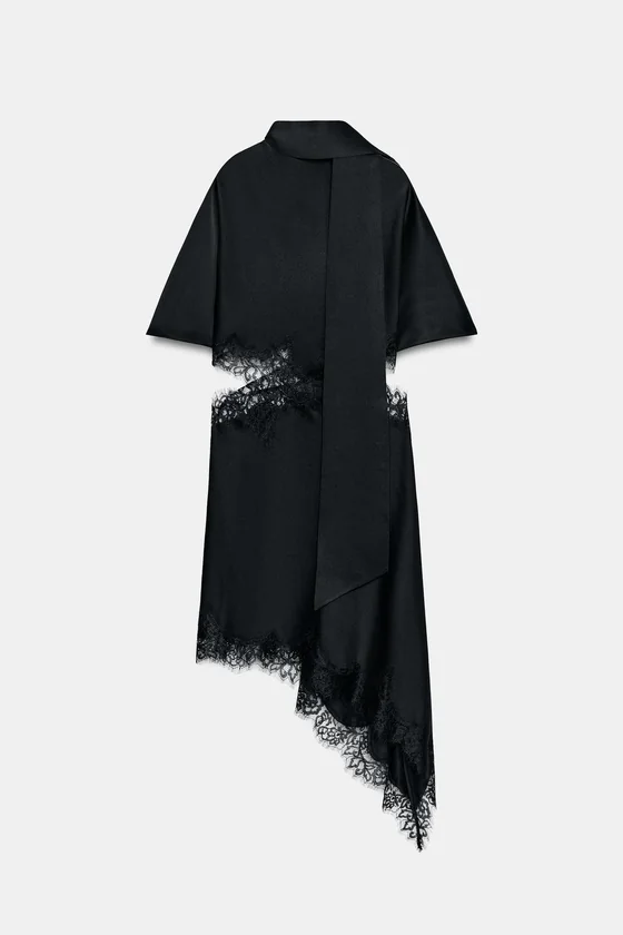 АТЛАСНОЕ ПЛАТЬЕ С КРУЖЕВОМ — коллекция Zara «ZW»
