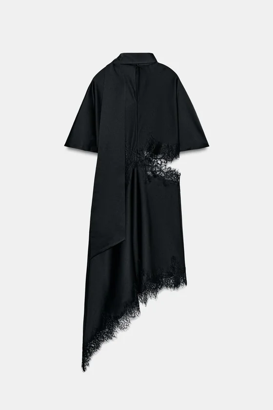 АТЛАСНОЕ ПЛАТЬЕ С КРУЖЕВОМ — коллекция Zara «ZW»