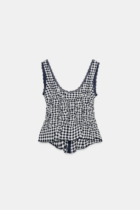ДРАПИРОВАННЫЙ ТОП В КЛЕТКУ ВИШИ