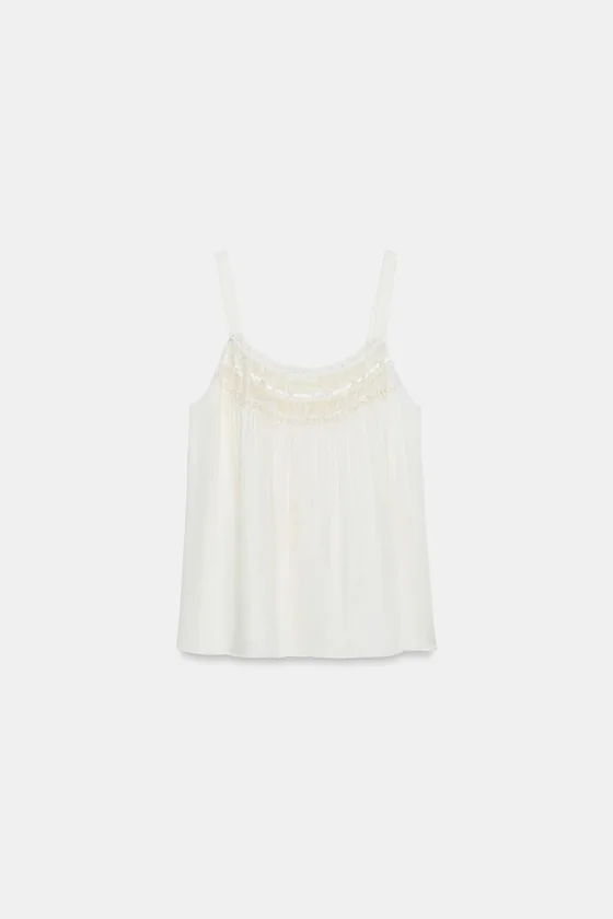 АТЛАСНЫЙ ТОП С КРУЖЕВОМ — коллекция Zara «ZW»