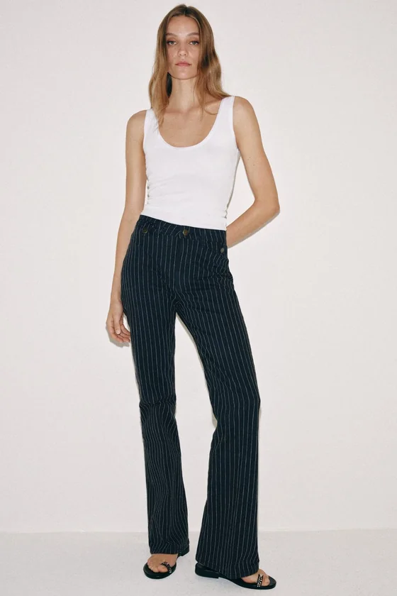 ДЖИНСЫ клёш В ПОЛОСКУ С ВЫСОКОЙ ПОСАДКОЙ — коллекция Zara «ZW»