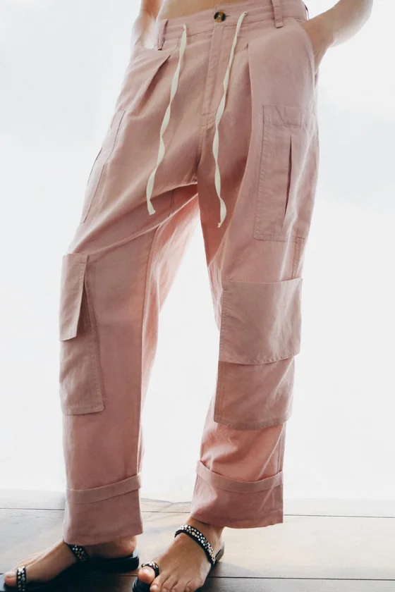 БРЮКИ КАРГО ИЗ СМЕСОВОГО ЛЬНА — коллекция Zara «ZW»
