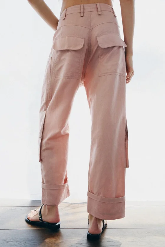 БРЮКИ КАРГО ИЗ СМЕСОВОГО ЛЬНА — коллекция Zara «ZW»