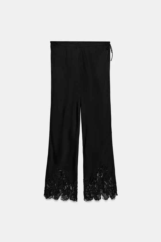 АТЛАСНЫЕ БРЮКИ С ВЫШИВКОЙ — коллекция Zara «ZW»