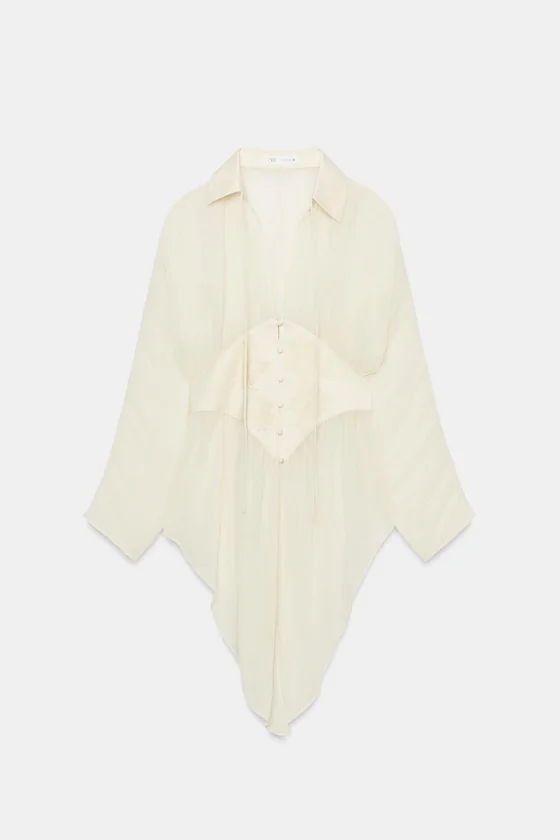 БЛУЗА ИЗ ЖОРЖЕТА С КРУЖЕВОМ — коллекция Zara «ZW»