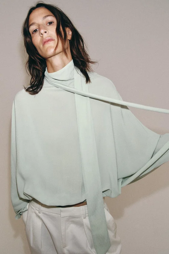 РУБАШКА С ЗАВЯЗКАМИ коллекция Zara «ZW»