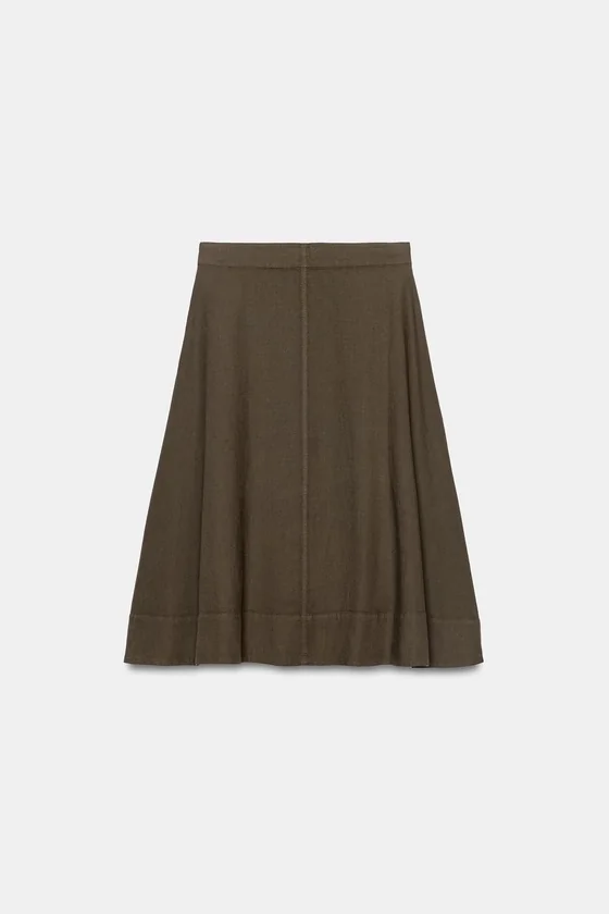 ЮБКА МИДИ ИЗ СМЕСОВОГО ЛЬНА — коллекция Zara «ZW»