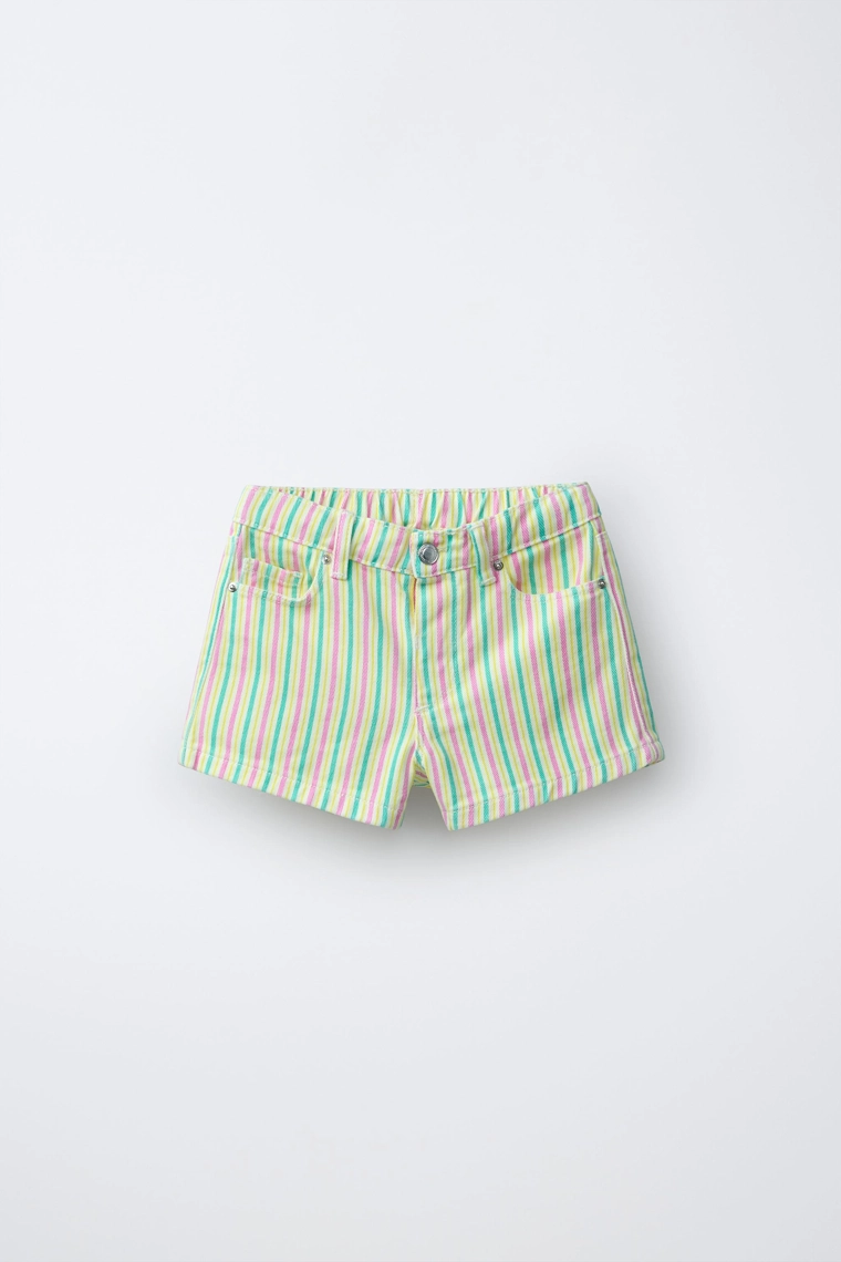 Бермуда mom fit из твила в полоску