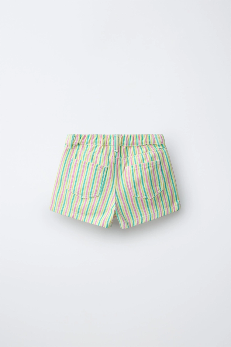 Бермуда mom fit из твила в полоску