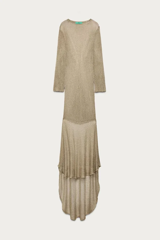 Длинное трикотажное платье с металлической нитью marisa berenson x zara
