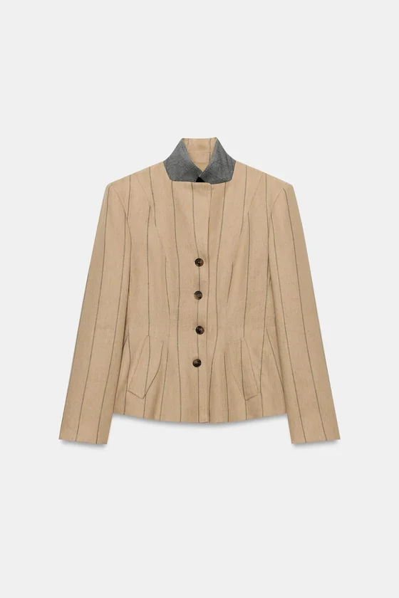 БЛЕЙЗЕР В ПОЛОСКУ ИЗ СМЕСОВОГО ЛЬНА — коллекция Zara «ZW»