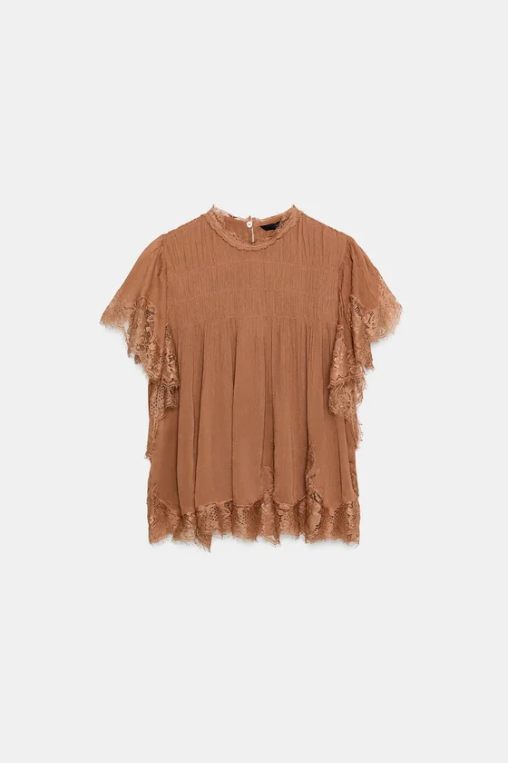 КРУЖЕВНОЙ ТОП С ВОЛАНАМИ — коллекция Zara «ZW»