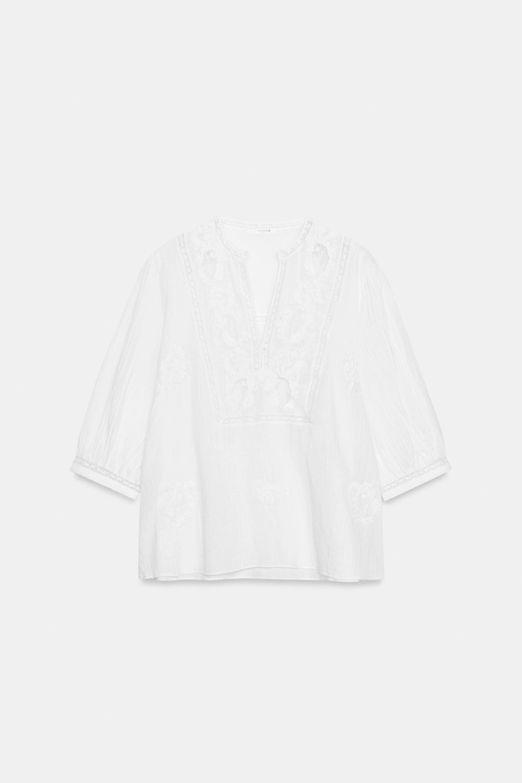 РУБАШКА С ВЫШИВКОЙ И КРУЖЕВОМ — коллекция Zara «ZW»