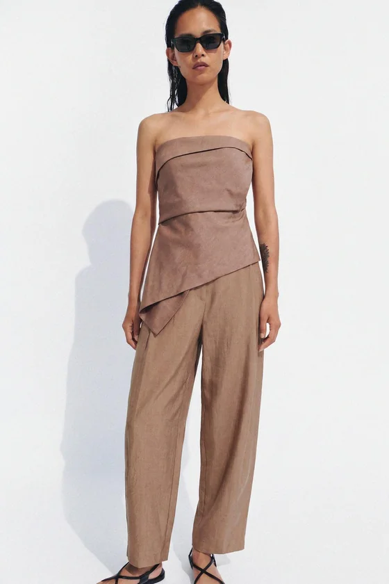 ТОП АСИММЕТРИЧНОГО КРОЯ ИЗ СМЕСОВОГО ЛЬНА — коллекция Zara «ZW»