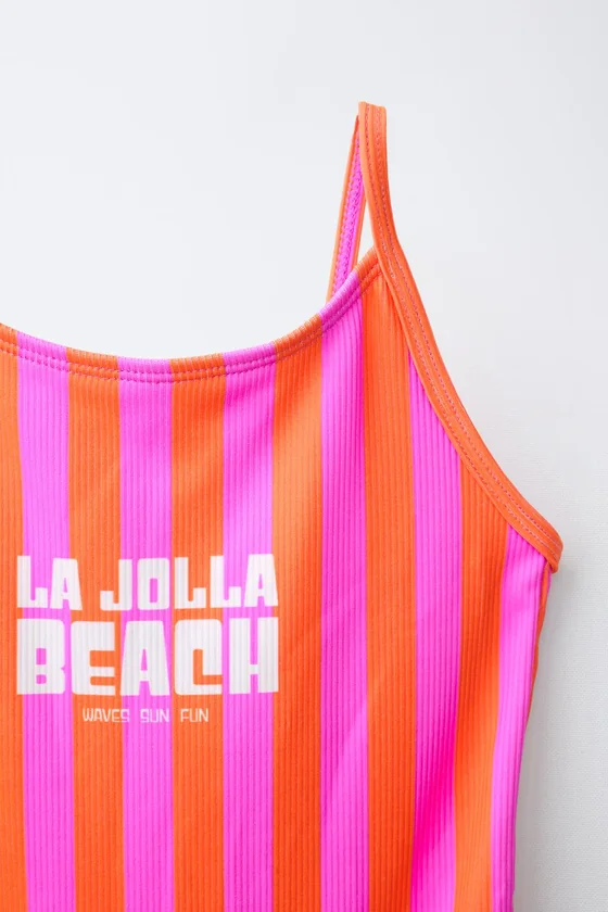 6-14 ЛЕТ/ КУПАЛЬНИК В ПОЛОСКУ С НАДПИСЬЮ «LA JOLLA BEACH»
