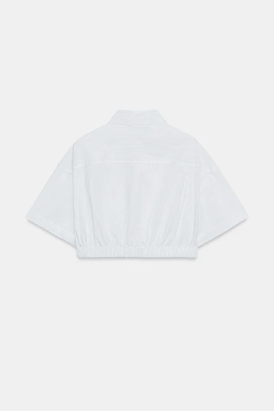 УКОРОЧЕННАЯ РУБАШКА ИЗ ПОПЛИНА В ПОЛОСКУ