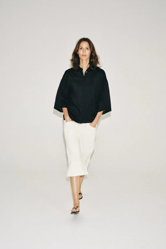 РУБАШКА ОВЕРСАЙЗ ИЗ РАМИ — коллекция Zara «ZW»