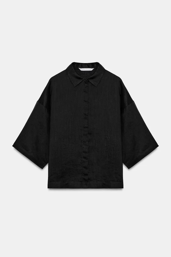 РУБАШКА ОВЕРСАЙЗ ИЗ РАМИ — коллекция Zara «ZW»