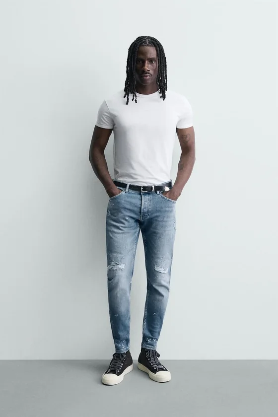 Узкие джинсы с потертостями skinny fit