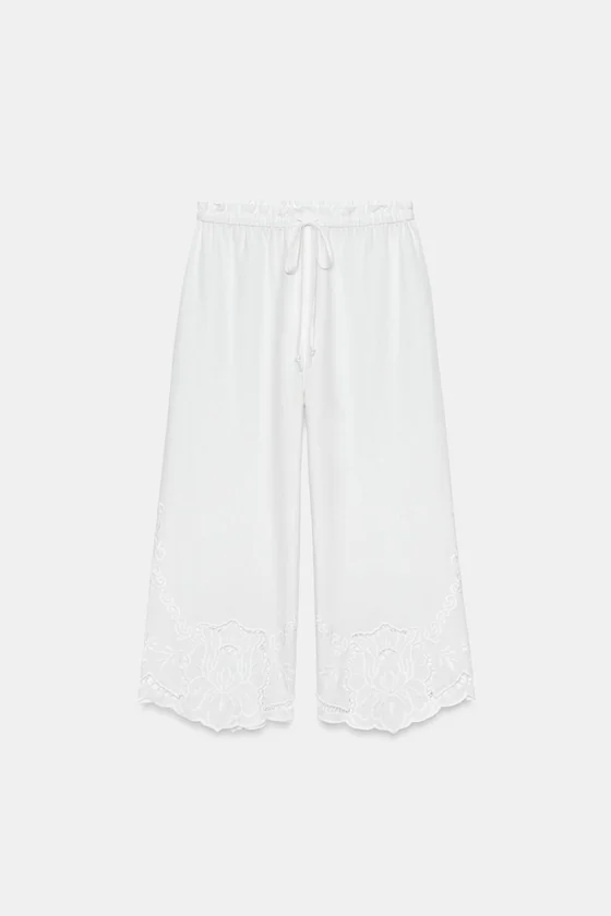 БРЮКИ С ВЫШИВКОЙ И ЛЬНОМ — коллекция Zara «ZW»