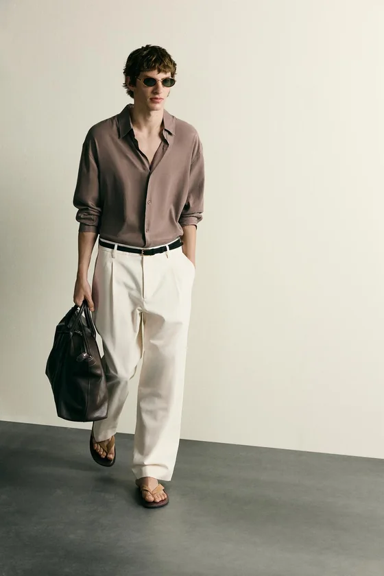 РУБАШКА RELAXED FIT ИЗ СТРУЯЩЕЙСЯ ТКАНИ