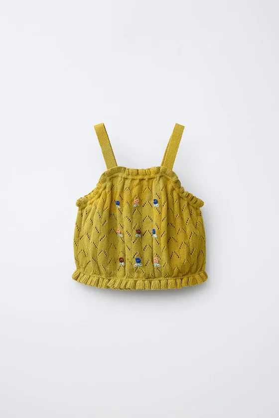 ТРИКОТАЖНЫЙ ТОП С ВЫШИВКОЙ ИЗ ХЛОПКА И ЛЬНА MADE WITH LIBERTY FABRIC
