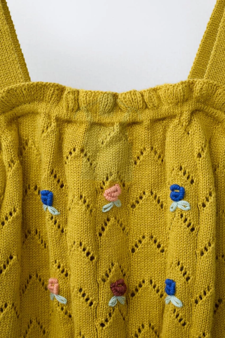 ТРИКОТАЖНЫЙ ТОП С ВЫШИВКОЙ ИЗ ХЛОПКА И ЛЬНА MADE WITH LIBERTY FABRIC