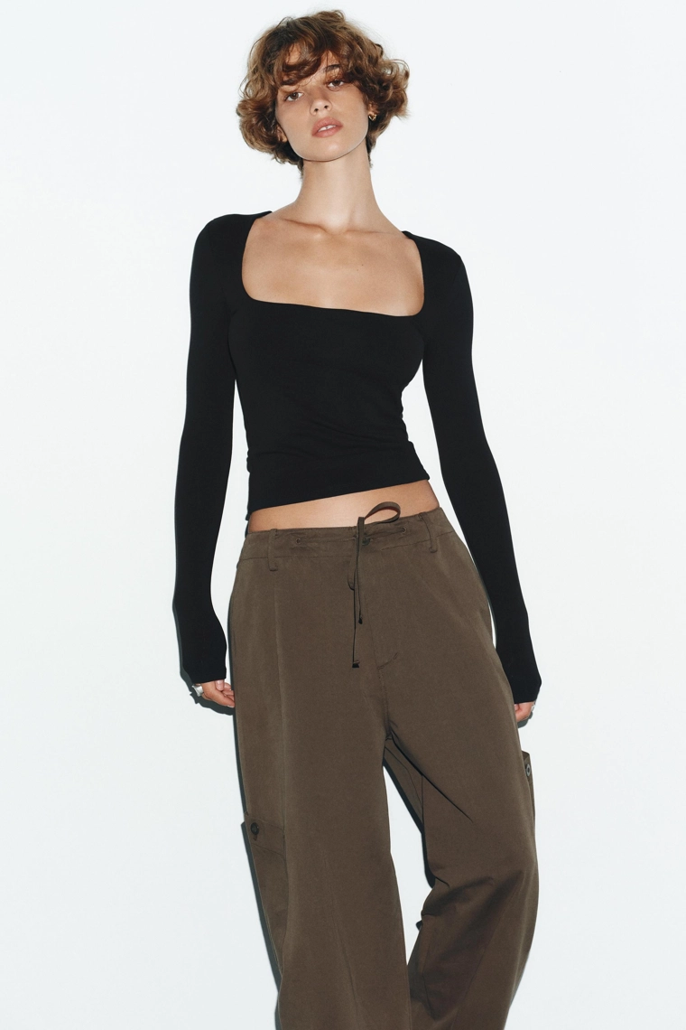 ФУТБОЛКА В РУБЧИК С ДЛИННЫМИ РУКАВАМИ