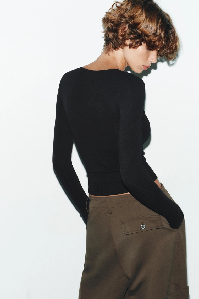 ФУТБОЛКА В РУБЧИК С ДЛИННЫМИ РУКАВАМИ