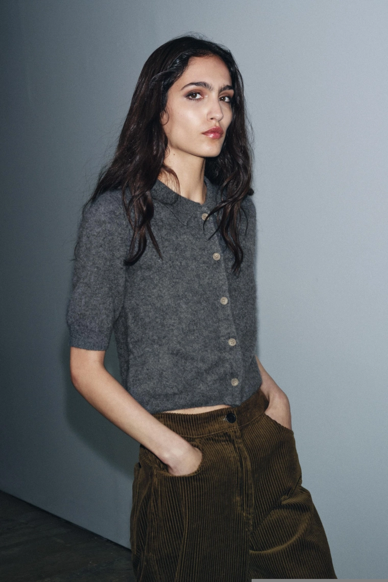 Кардиган-поло из 100% шерсти с короткими рукавами