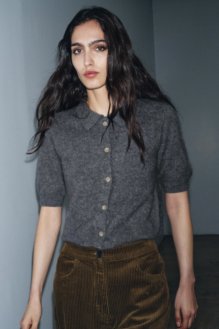 Кардиган-поло из 100% шерсти с короткими рукавами