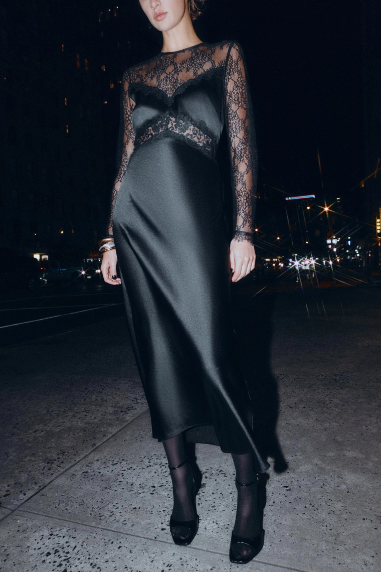 Платье макси с кружевом